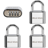 1 x RAW Customer Returns Belle Vous Pack of 4 Silver 4 Digit Combination Lock - 5.2 x 7.3 cm - Padlock Weatherproof Durable - Padlock Combination Lock for Indoor Outdoor Use, Lockers, Fences Gates - RRP €21.43