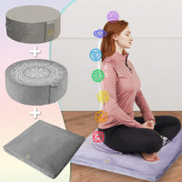 1 x Brand New Hihealer Meditation Cushion with Velvet Cover Memory Foam Comfortable, Supportive Meditation Cushion Yoga Cushion Zafu, Filled with Buckwheat Hulls, Great Gift for Women Gray  - RRP €45.99