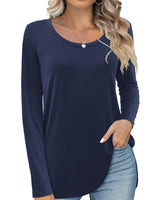 1 x RAW Customer Returns Beluring Women s Tunic Longshirt Casual Locker Long Sleeve Round Neck Shirts Top Blouse Navy Blue L - RRP €24.0