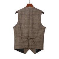 1 x RAW Customer Returns Solove-Suit Men s Elegant Suit Vest Checked Plaid Slim Fit Wool Tweed Vest for Wedding Brown, L  - RRP €32.84