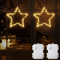 1 x RAW Customer Returns DreiWasser Battery Operated Christmas Star Window Lights, 2 Pieces of 120 LED Christmas Decorations in Warm White Light with 1 m Power Cable and Timer for Parties, Patio, Veranda and Indoors - RRP €21.99