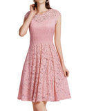 1 x RAW Customer Returns Meetjen Women s Formal Cocktail Dress Elegant Evening Dress Wedding Dress Knee Length Bridesmaid Midi Lace Dresses Pink Blush 2XL - RRP €41.94