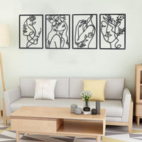 1 x RAW Customer Returns XIAOMAGG Pack of 4 Metal Wall Art Decor, 40 cm Black Metal Wall Art Single Line Art Drawing Minimalist Abstract Female Woman Modern Wall Sculptures Black 4 Pieces  - RRP €38.35