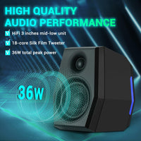 1 x RAW Customer Returns Sanyun SW209 36W 2.0 Computer Gaming PC Multimedia Speaker, Multiple EQ Sound Mode, Bluetooth 5.0 USB 3.5mm Aux Inputs, RGB Lights, for Laptop Desktop Monitor Pair, Black  - RRP €80.63