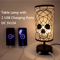 1 x RAW Customer Returns YNDD skull lamp, skull decoration skeleton bedside lamp touch dimmable, black vintage table lamp, 2 USB port, 3 brightness, retro E27 table lamp made of metal for Halloween decoration, bedroom - RRP €40.33