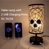 1 x RAW Customer Returns YNDD skull lamp, skull decoration skeleton bedside lamp touch dimmable, black vintage table lamp, 2 USB port, 3 brightness, retro E27 table lamp made of metal for Halloween decoration, bedroom - RRP €40.33