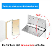 1 x RAW Customer Returns MOUNTAIN ARK door hinge automatic closing door hinge 201 stainless steel 2 pieces 100x100mm, adjustable tension spring hinge 305 degree opening angle one pair load capacity 30kg surface brushed - RRP €21.99