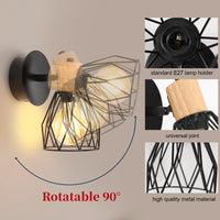 1 x RAW Customer Returns Indoor Wall Light Edison Lamp Vintage Industrial Cage Wall Lamp Ceiling Lighting for Kitchen, Living Room, Bar, Restaurant Attic Metal E27 Black 2 pieces  - RRP €30.0