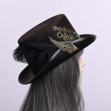 1 x RAW Customer Returns BPURB Unisex Steampunk Top Hat Halloween Hat Women Men Gothic Black Feather Gear Hats Headwear Costume Accessories 61cm 24.02 Inches, Black  - RRP €29.99