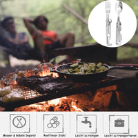 1 x RAW Customer Returns NUWIQ stainless steel cutlery 6 in 1, camping cutlery, folding camping cutlery, with 1 black bag, outdoor survival cutlery set for camping, outdoor adventures and hikes - RRP €20.4