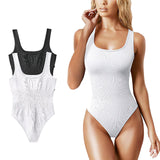 1 x RAW Customer Returns TAGVO 2 Piece Shapewear Women s Body Figure-Shaping Women s Bodysuit Tummy Control Sculpting Shapewear Thong Women s T-Shirt Overall Bodysuit Black White M - RRP €22.99