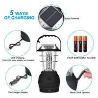 1 x RAW Customer Returns Odoland Camping Lamp Solar Lantern, 5 Modes Charging with Crank Dynamo, Solar Panel, USB Port, Car Adapter, Portable Work Lamp for Fishing, Hiking - RRP €19.99