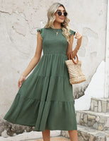 1 x RAW Customer Returns Yuson Girl Dress Women s Summer Dress Long Casual Round Neck Flutter Sleeve Maxi Dresses Summer Knee-Length Beach Dress Elastic Waist Long Dresses Tiered Ruffle A Line Dress Green, XL  - RRP €38.79