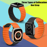 1 x RAW Customer Returns HITZEE Bracelet 49mm 45mm 44mm 42mm 41mm 40mm 38mm, Double-Sided Silicone Magnetic Band Compatible for Apple Watch Ultra 2 Series 9 8 7 SE 6 5 4 44 45 49, Orange Black  - RRP €22.59