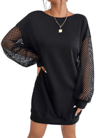 1 x RAW Customer Returns GORGLITTER women s sweater dress pullover long-sleeved sweatshirt dress autumn sweatshirt casual dress with fishnet fabric black L - RRP €31.99