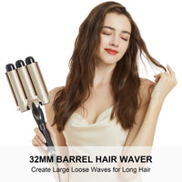 1 x RAW Customer Returns Wave iron 3 barrels curling iron 32mm BIG WAVES, AIMERVO Waver LCD 14 temperature levels 80-210 , for medium long thick thin hair, curler with ceramic coating, heat glove, hair clip - RRP €33.99