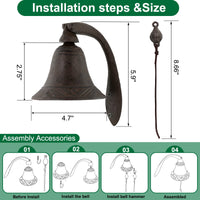 1 x RAW Customer Returns KAVSI cast iron decoration bell, house indoor dinner bells, antique wall mounted decor doorbell, outside door hanging bell for home, school or church - RRP €46.29