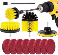 1 x RAW Customer Returns Drill brush attachment, Kagni 3pcs cleaning brush, 8pcs scourer and a 150mm extension rod for drill and electric screwdriver, perfect for cleaning cars, kitchens, tiles - RRP €19.99