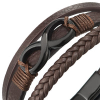 1 x RAW Customer Returns COOLSTEELANDBEYOND Black Infinity Love Infinite Number 8 Intertwined THREE Strands Brown Braided Leather Bracelet for Men Women - RRP €23.18