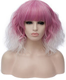 1 x RAW Customer Returns CLOCOLOR Halloween Cosplay Wig Short Curly Hair for Women Costume Wig with Bangs Bob Wig Natural Hair 2 Tone Colors Purple to Pink - RRP €24.22