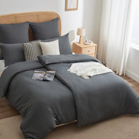 1 x RAW Customer Returns WAVVE bed linen 135x200 4-piece anthracite - duvet covers 135 x 200 set of 2 with pillowcases 80x80 cm, bed linen sets 135x200cm made of microfiber with zipper soft, gray - RRP €32.99