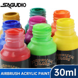 1 x RAW Customer Returns SAGUDIO acrylic pigment for airbrush colors 24x 30ml basic colors Color Ready-made airbrush set, water-repellent and quick-drying models for hobby, for artists beginners - RRP €28.3