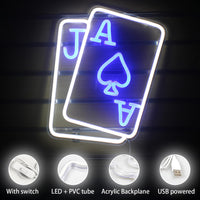 1 x RAW Customer Returns Playing Cards Neon Sign for Wall Decor, Creative LED Sign, Poker Neon Light with USB Powered for Bedroom, Casino, Bar, Game Room, Living Room - RRP €40.37