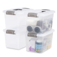 1 x RAW Customer Returns Kerhouze set of 4 5L storage boxes with lids, plastic storage containers with grey handles, transparent stackable for toy storage, kitchen, bathroom 27.8 x 19.5 x 16.4cm - RRP €25.99