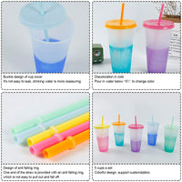 4 x Brand New ConBlom Color Changing Cups, 5 Pack Reusable Plastic Color Changing Cold Drink Cups Drinking Cups with Lid Straws and 2 Pieces Cleaning Brushes for Adults and Kids - RRP €71.96