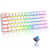 1 x RAW Customer Returns LEAVEN T60-60 Percent Mechanical Gaming Keyboard, QWERTY Layout Wired Keyboard with Blue Switches, RGB LED Lighting Type C Anti-Ghosting for PC MAC PS4 Gamer and Work, White - RRP €32.77