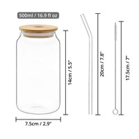 1 x RAW Customer Returns Winter Shore 500 ml Glass Tumbler with Lid and Straw 4-Pack - Reusable Drinking Glass with Bamboo Lid - 4 Glass Straws, 2 Brushes - Can Shape Glasses for Iced Coffee, Tea, Boba - RRP €23.18