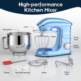 1 x RAW Customer Returns 1500W Bread Dough Mixer, Camic 8L for Pastry, Multifunction Kitchen Robot, Low Noise, Powerful and Professional, 6 Speeds with Pulse, Stainless Steel Bowl Blue  - RRP €118.01