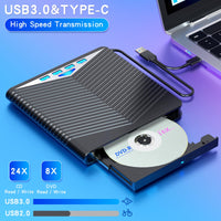 1 x RAW Customer Returns External CD Drive, External DVD Drive, DVD Drive, Optical Drive, USB 3.0 and Type-C Portable CD DVD ROM Recorder, Suitable for Laptop Desktop Windows 10 8 7 Stable, High-Speed, Silent  - RRP €19.16