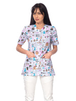 1 x RAW Customer Returns DINOZAVR Carla Sanitario Medical Shirt with Snap Buttons and V-Neck for Women Toys 3XL - RRP €31.28