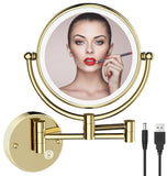 2 x Brand New RECKODOR cosmetic mirror wall mounting with 1X 5X magnification LED lighting, dimmable makeup mirror with light storage function, USB rechargeable, extendable and 360 rotatable mirror for bathroom - RRP €235.94