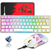 1 x RAW Customer Returns ZIYOU LANG 60 Compact RGB Gaming Mechanical Keyboard White Set Combo - Blue Switch - Mini QWERTY Layout Detachable USB-C Cable - 12000 DPI Honeycomb Programming Mouse for PC PS4 Xbox Tablet - RRP €39.74