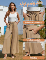 1 x RAW Customer Returns CMTOP Women s Summer Palazzo Pants Lightweight Elastic High Waist Pants Casual Pants with Pockets Drawstring Baggy Pants Khaki,L  - RRP €35.99