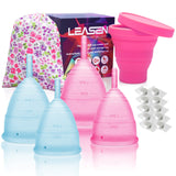 17 x Brand New LEASEN Menstral Cup - Set of 4 Reusable Period Cups for Feminine Care - Premium Design with Soft, Flexible, Medical-Grade Silicone - with Menstrual Cup Sterilizer Period Kit - RRP €563.04