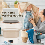 1 x RAW Customer Returns Portable Mini Folding Washing Machine with Spin Dryer for Camping and Travel 9L with 3 Digital Image Modes Crema  - RRP €75.41