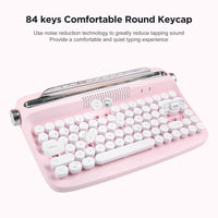 1 x RAW Customer Returns YUNZII ACTTO B303 Wireless Typewriter Keyboard, Aesthetic Retro Bluetooth Keyboard with Built-in Stand for Multiple Devices B303, Baby Pink  - RRP €64.22