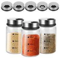 1 x RAW Customer Returns AKOLAFE 3 pieces spice jars with screw lid 150ml spice shaker glass 6x9.5cm airtight spice jars with 4 types of spice holes round salt shaker made of borosilicate glass for the kitchen, grilling, cooking - RRP €18.14