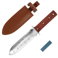 1 x RAW Customer Returns FLORA GUARD Professional Hori Hori Garden Knife with Leather Sheath, Stainless Steel Blade, Including Whetstone, for Weeding, Digging, Pruning and Cultivating Red  - RRP €26.21