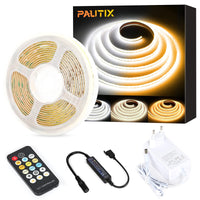 1 x RAW Customer Returns PAUTIX COB LED Strip CCT Warm White Cold White CW WW, 1920LEDs Dimmable 2700K-6500K 24V 3M LED Strip light Set with Power Supply and RF Remote Control for Bedroom Kitchen TV Mirror DIY Lighting - RRP €30.24