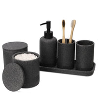 1 x RAW Customer Returns ZCCZ bathroom set - 6 pieces - bathroom organizer with toothbrush holder, soap dispenser, soap dish, for cosmetics and cotton swabs - elegant bathroom decoration in marble look, black - RRP €36.58