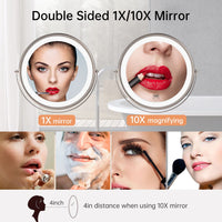 1 x RAW Customer Returns USB Rechargeable Makeup Mirror with Light, Double Sided Makeup Mirror with 1X 10X Magnification, Bathroom Makeup Mirror, 3 Colors, Touch Screen, Dimmable, Extended Arm - RRP €47.99