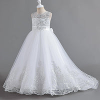 1 x RAW Customer Returns NNJXD Girls Lace Tulle Embroidered Princess Ball Gown Formal Party Long Tail Dresses 406 White Size 130 6-7 Years - RRP €41.98