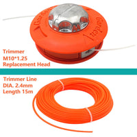 1 x RAW Customer Returns Zeqeey Grass Trimmer Replacement Spool Head M10 x 1.25 Left Hand Thread with 15m 2.4mm Trimmer String Wire for Brush Cutter, Universal Mowing Head, Color Orange - RRP €17.99