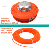 1 x RAW Customer Returns Zeqeey Grass Trimmer Replacement Spool Head M10 x 1.25 Left Hand Thread with 15m 2.4mm Trimmer String Wire for Brush Cutter, Universal Mowing Head, Color Orange - RRP €17.99