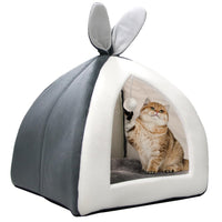 1 x RAW Customer Returns Vinnypet Cat Kennel with Washable Cushion Cat Nest with Rabbit Ears and Interesting Fur Balls Closed Cat Kennel Comfortable Interior 32x32x36cm - RRP €17.21