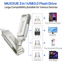 1 x RAW Customer Returns MUXXUE 128GB i Phone Memory Stick, 3 in 1 i Phone Memory Stick for Photos and Videos, Photo Stick for i Phone, i Pad, USB-C, Android Phone, PC, Tablet, Computer - RRP €18.98